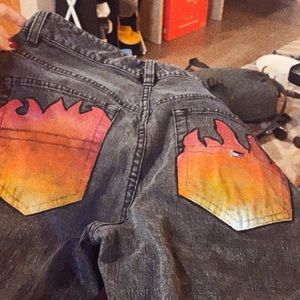 Hand Painted Flame Tommy Hilfiger Black Jeans